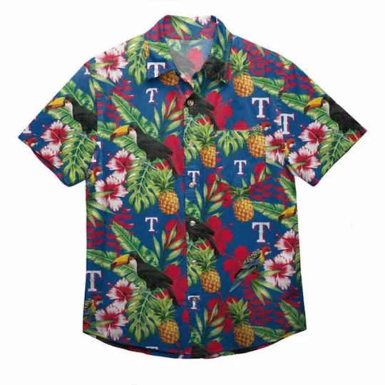 Texas Rangers Baseball Hawaiian Mens Shirt XL X-LARGE FLORAL SHORT SLEEVE
