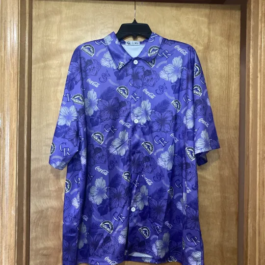 Discover Colorado Rockies Baseball Team Hawaiian Button Down Shirt Unisex XL NEW