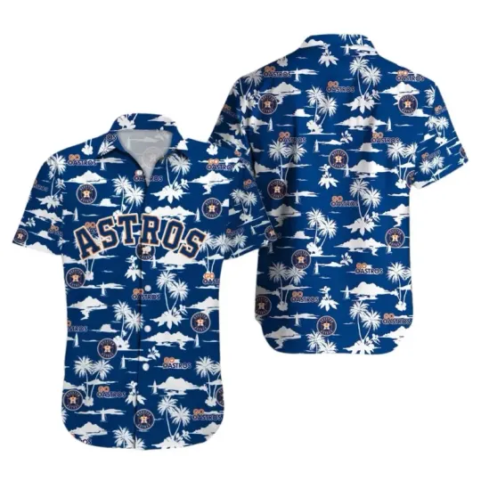 Discover Houston Blue Palm Paradise Hawaiian Shirt