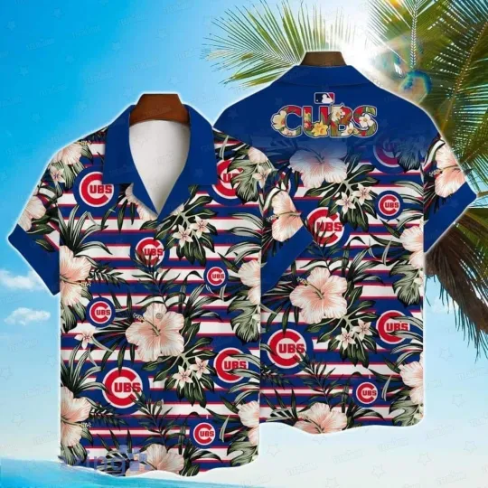 Discover Chicago Hibiscus Stripes Summer Aloha Unisex Hawaiian Shirt