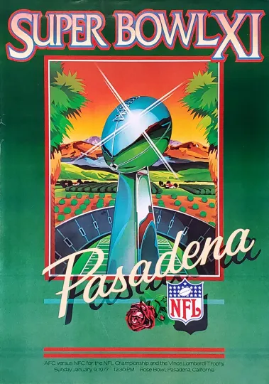 Super Bowl XI Pasadena 1977 Official Football Poster