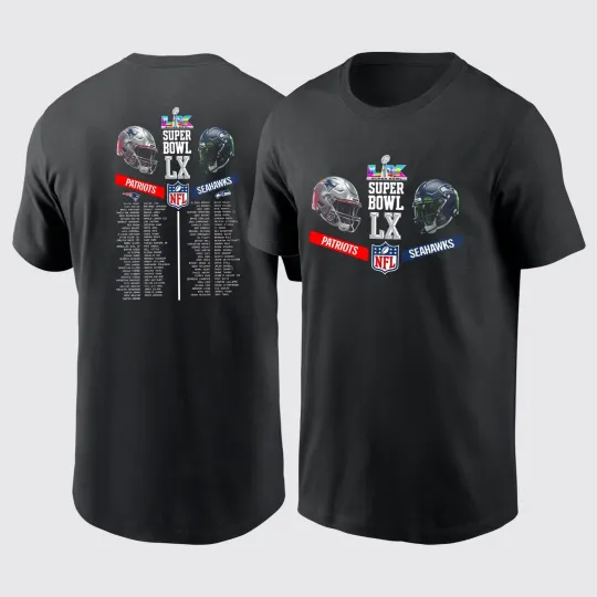 Discover 2026 Patriots vs Seahawks Super Bowl Champions 2sided Tshirt