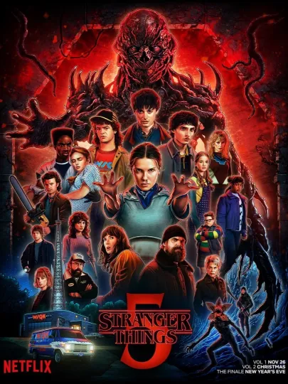 2025 Stranger Things Season 5 Poster Vertical Poster featuring Eleven Hopper Dustin Mike Lucas