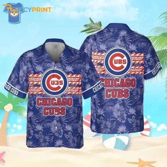 Chicago Baseball Team Cubss Major League Baseball Print Flower Pattern Hawaiian