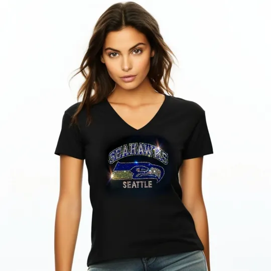 Discover Seattle Seahawks Rhinestone Relaxed Fit Women's  T-Shirt