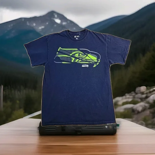 Discover Seattle Seahawks Logo Blue  T-Shirt Mens Large