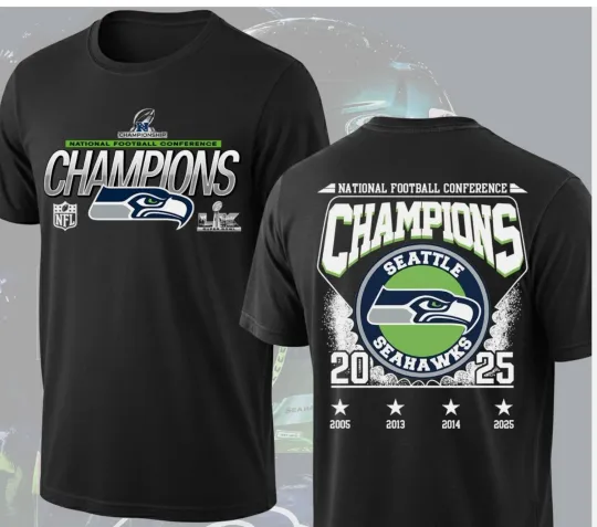 Seattle Seahawks 2025 N.FC Champions T-Shirt, The Hawks Bowl LX 2 Sided Tee