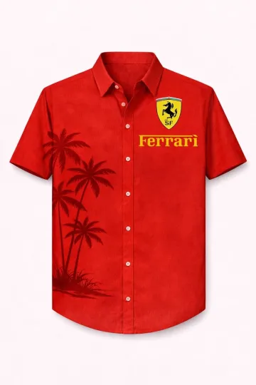 Discover Scuderia Ferrari F1 Racing team Button Down Hawaiian Shirt, summer red top