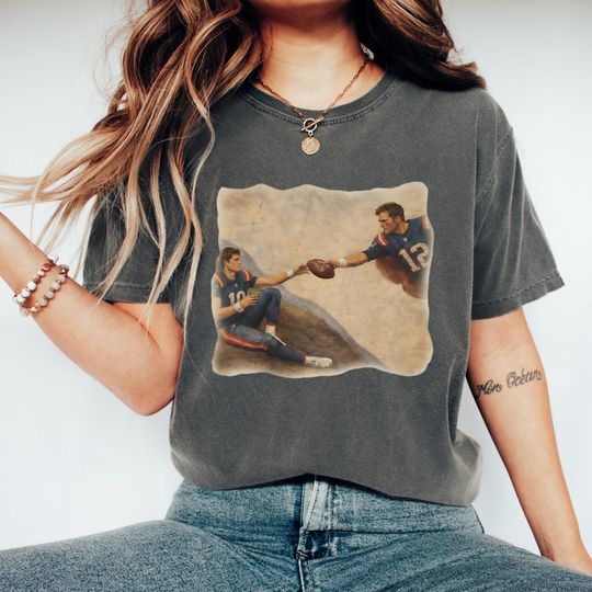 Discover Funny New England QB Shirt, Brady and Maye Inspired Football Tee, Legend and Rookie Gameday Top, Retro 90s Style Football Graphic