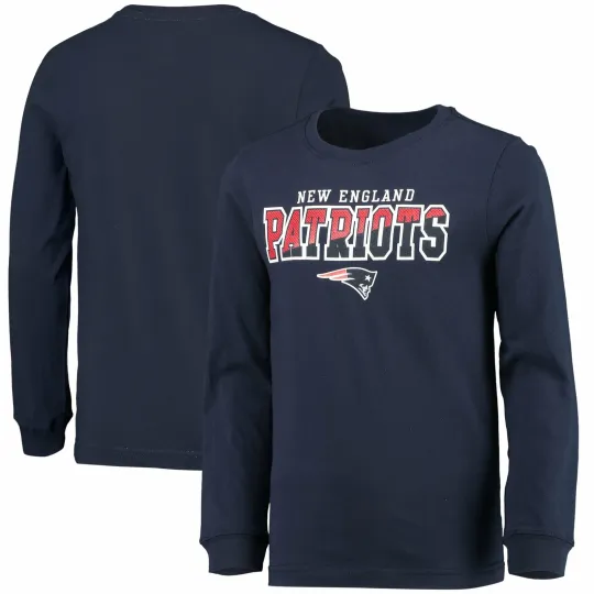 Discover New England Patriots Youth Boys Navy Long Sleeve Football T-Shirt