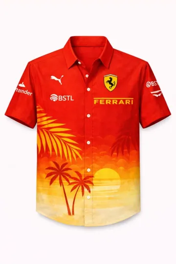 Discover Scuderia Ferrari F1 Racing team button down Hawaiian Shirt, rare design