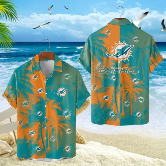 Discover Miami team Dolphin hawaiian shirt,Ocean Breeze, tropical tree