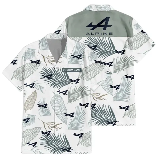 Discover Alpine F1 team Hawaiian button down shirt, Tropical Leaves Seamless Pattern