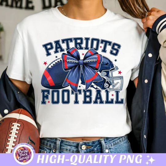 Discover New England Football PNG Patriots Game Day Football Shirt PNG Mom Football Coquette Bow Sport Png Patriots Sublimation Touchdown Season Png