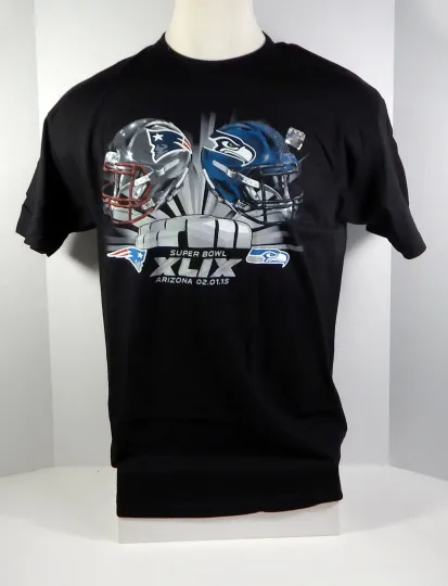 Discover Men's Super Bowl XLIX New England Patriots Vs Seattle Seahawks Black T-Shirt