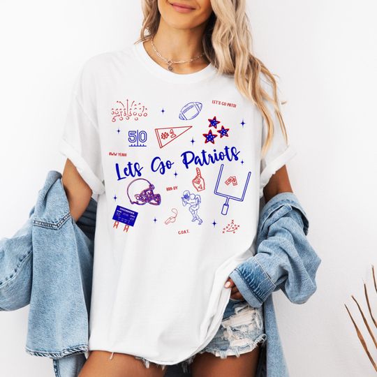 Discover New England Football Doodle T-Shirt New England Patriots Shirt Lets Go Patriots Cropped Shirt