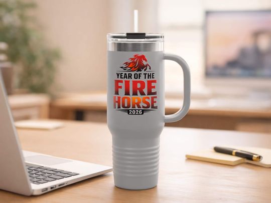 Discover Year of the Fire Horse 2026 40oz. Insulated Tumbler, Bold Lunar Zodiac Gift, Powerful Red Horse Travel Cup for Men