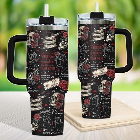 Discover Gothic Skull 40oz Tumbler, Gothic Tumbler With Handle, Witchcraft Coffee Mug, Occult Travel Cup, Multicolor Tumbler, Halloween Gift