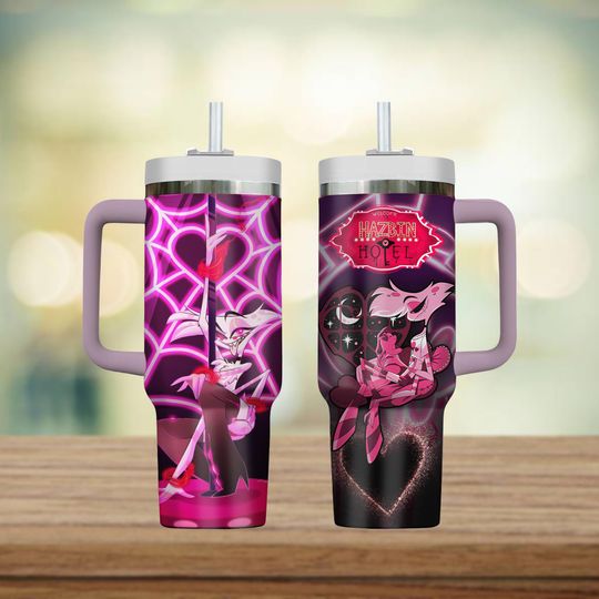 Hazbin Hotel 40oz Tumbler, Angel Dust Tumbler With Straw, Anime Series Tumbler Cup, Hazbin Angel Cofffee Tumbler, Cute Cartoon Cup Gift