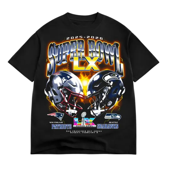 Discover Super Bowl LX Seattle Seahawks vs New England Patriots T-Shirt
