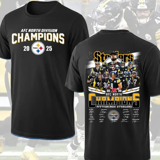Discover Pittsburgh Steeler 2025 AF.C North Division Champions Signature T-Shirt 2 Sided