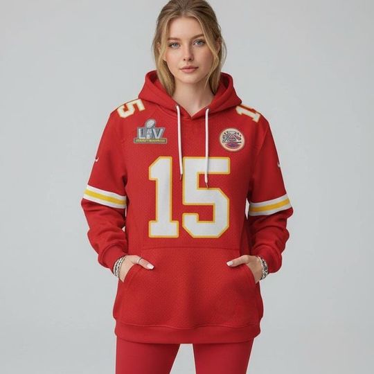 Mahomes #15 Red Pullover Hoodie, Luxury Designer Inspire, Y2K Concept Fashion, Style Hoodie, Fashion Hoodie, Gift for Fan