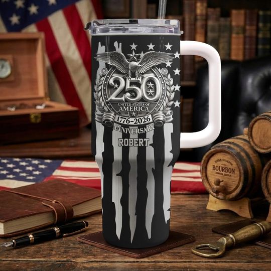 Discover USA 250th Anniversary Gift For Him, Personalized 40oz Tumbler With Straw, Custom Name America 250 Drinkware, 1776-2026 Independence Day Cup