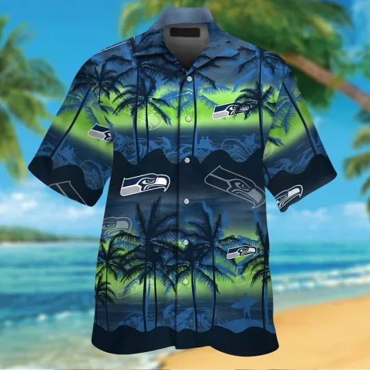 Discover Seattle Football Short Sleeve Button Up Tropical Hawaiian Shirt  #6