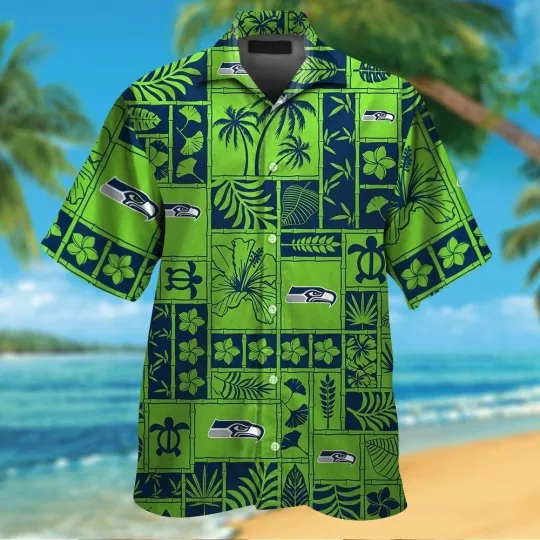 Discover Seattle Football Short Sleeve Button Up Tropical Hawaiian Shirt #