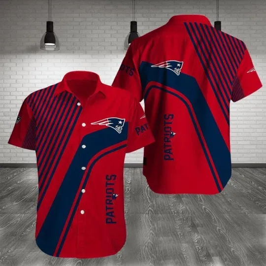 Discover football New England Red Dark Blue Stripes Hawaiian Shirt