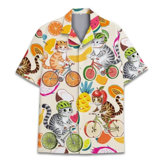 Discover Funny Cat  Cute Cats On Bicycles Hawaiian Shirt