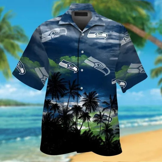 Discover Seattle Football Short Sleeve Button Up Tropical Hawaiian Shirt  #7