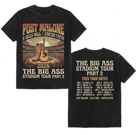 Discover Post Malone X Jelly Roll 2026 The Big Ass Stadium Tour Part 2 T-Shirt