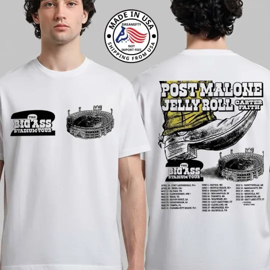Post Malone Jelly Roll And Carter Faith The Big Ass Stadium Tour 2026 T-Shirt