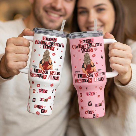 Discover Funny Couple Valentines Day Personalized 40oz Tumbler with Handle, Custom Name Every Day I Love You Gift for Wife Girlfriend, Sarcastic Cup