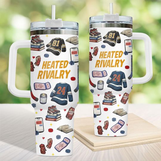Discover Romantic Hockey Tumbler 40oz, Bookish Love Tumbler with Handle, Heated Rivalry Stainless Steel Tumbler, Hockey Book Gift