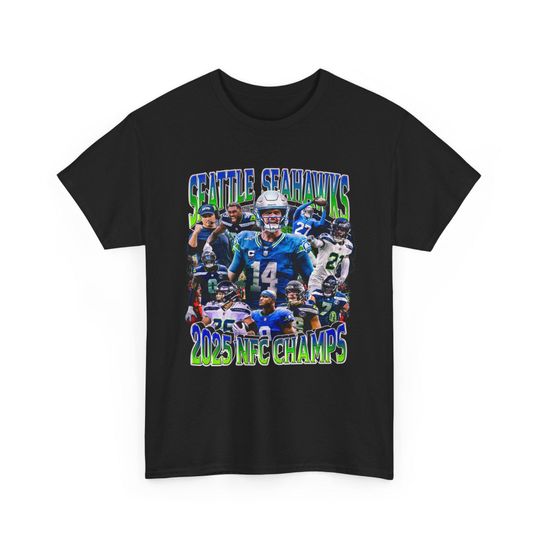Seattle Seahawks 2025-26 NFC Champs T-Shirt | Football Team Collage Tee