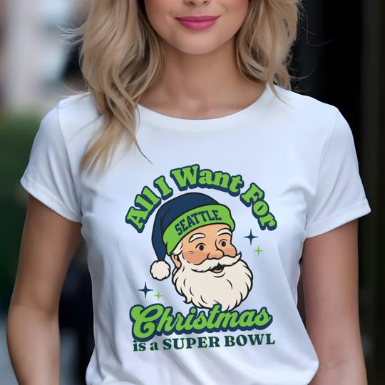 Discover Seattle Football Women's Christmas Super Bowl T-Shirt, Retro Seahawk Tee, Holiday Football Fan Shirt