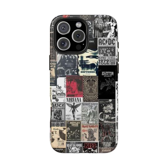 Discover Vintage Rock Band Collage Phone Case: Tough Music Lover Cover