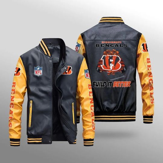 Cincinnati Bengals With Hand Leather Varsity Jackets, Football Jacket, Game Day Merch