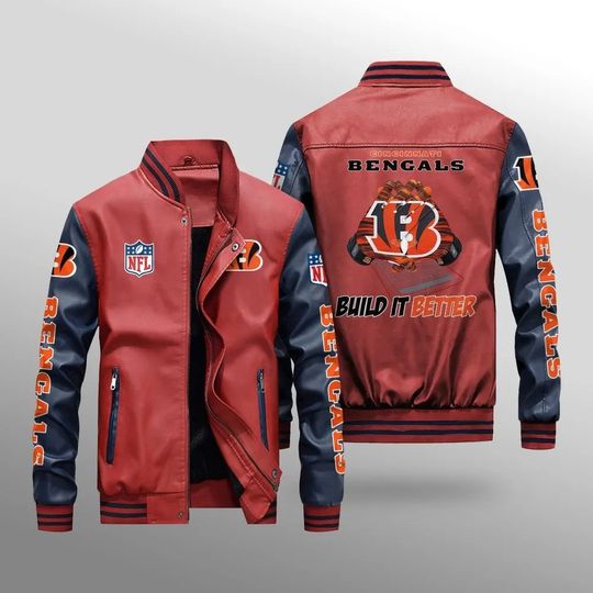 Cincinnati Bengals With Hand Leather Varsity Jackets, Football Jacket, Game Day Merch