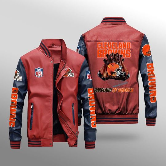 Cleveland Browns With Hand Leather Varsity Jackets, Football Jacket, Game Day Merch