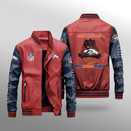 Denver Broncos With Hand Leather Varsity Jackets, Football Jacket, Game Day Merch