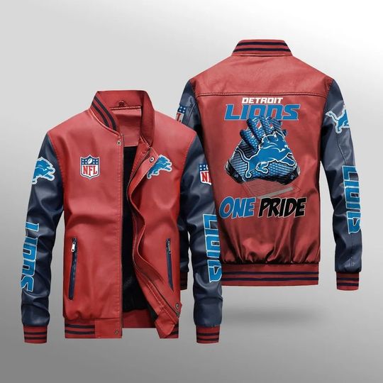 Detroit Lions With Hand Leather Varsity Jackets, Football Jacket, Game Day Merch
