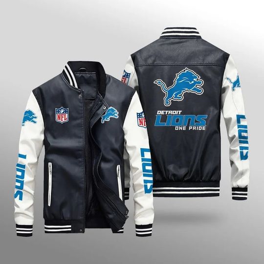 Detroit Lions Leather Varsity Jackets, Football Jacket