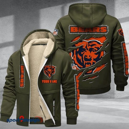 Chicago Bears Hoodie Zip Velvet Coat