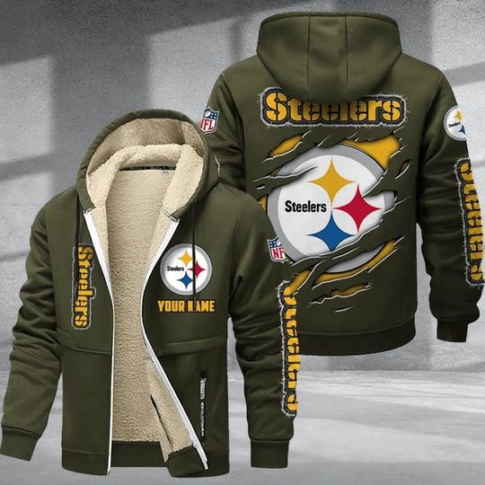 Pittsburgh Steeler Hoodie Zip Velvet Coat