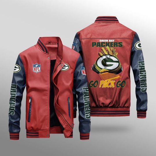 Green Bay Packers With Hand Leather Varsity Jackets, Football Jacket, Game Day Merch