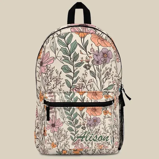 Discover Personalized Boho Floral Backpack, Flower Prints Boho, School Bags, Backpack For Kids, Flower School, University Bag, Gift Bags