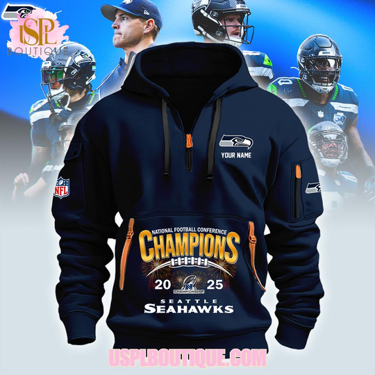 Seattle Seahawks National Football Conference Championship Custom Quarter Zip Hoodie